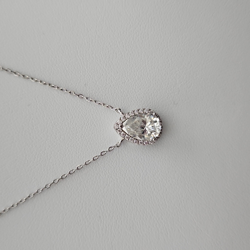 2ct Pear Moissanite Halo Necklace